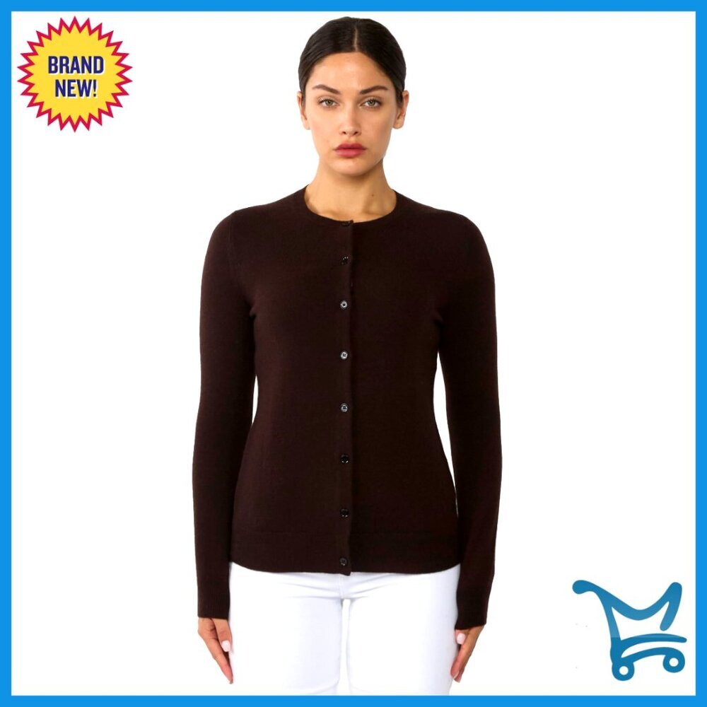 100% Cashmere Button Front Cardigan Sweater Long Sleeve Crewneck
